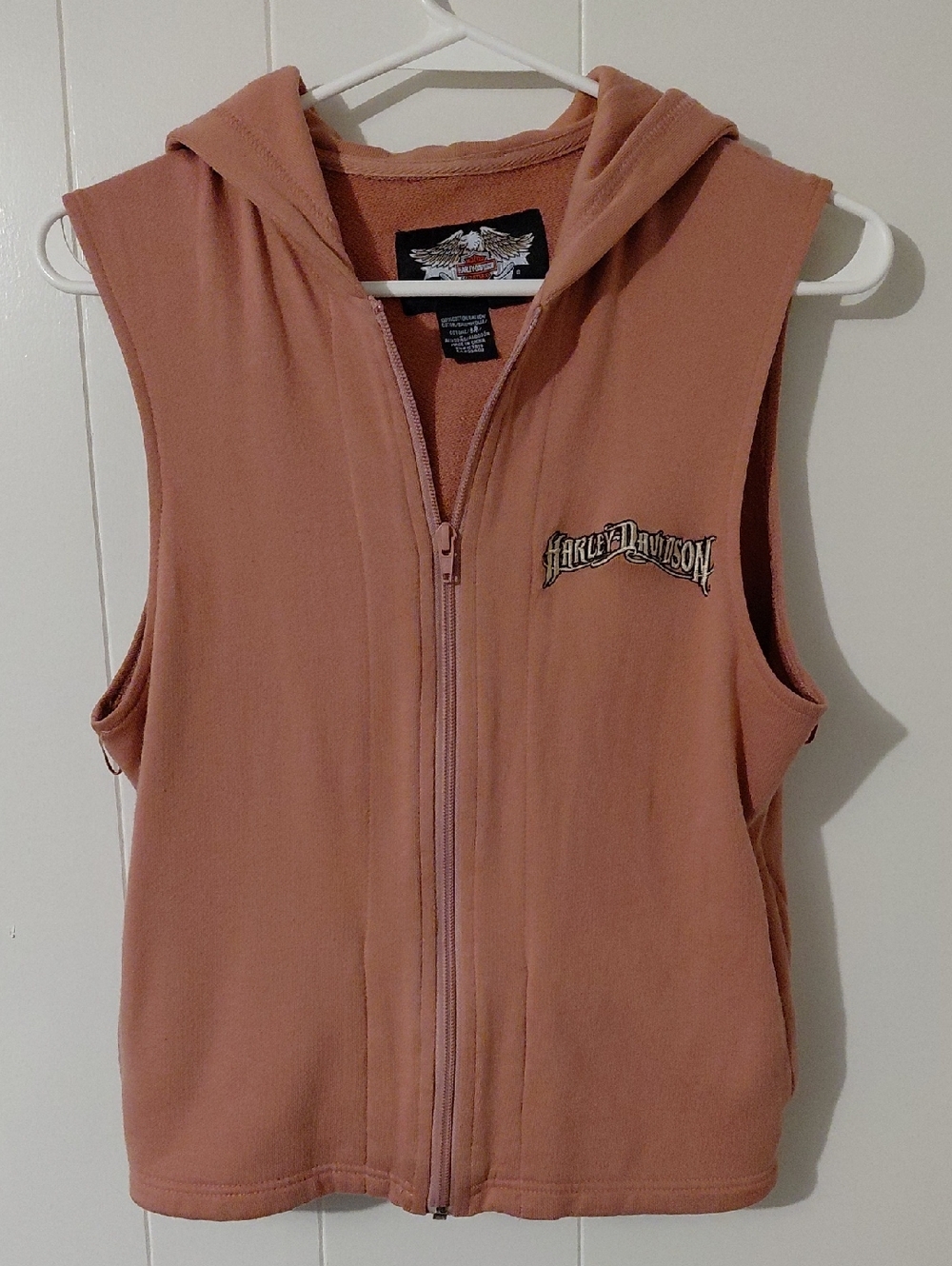 Harley-Davidson Women's Sleeveless Zip Hoodie in Dusty Rose Pink